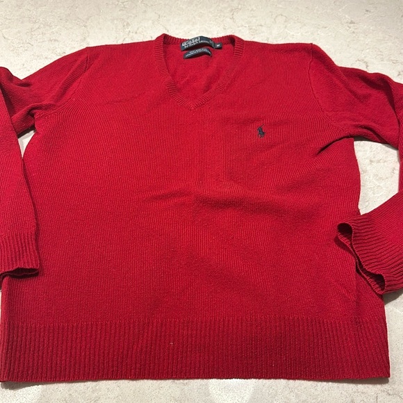 POLO RALPH LAUREN RED V-NECK SWEATER